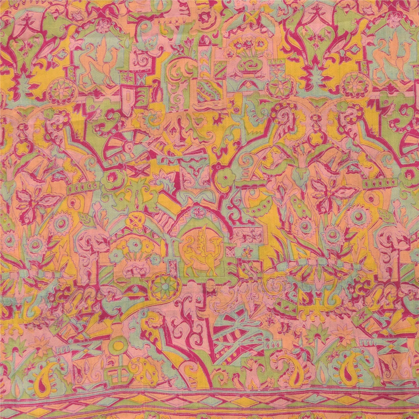 Sanskriti Vintage Sarees Green Indian Pure Silk Printed Sari 6yd Craft Sustainable Fabric