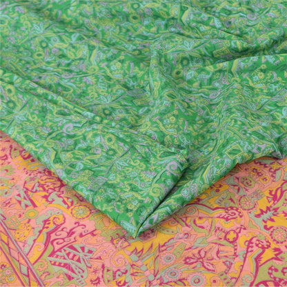 Sanskriti Vintage Sarees Green Indian Pure Silk Printed Sari 6yd Craft Sustainable Fabric