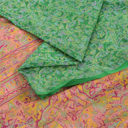 Sanskriti Vintage Sarees Green Indian Pure Silk Printed Sari 6yd Craft Sustainable Fabric