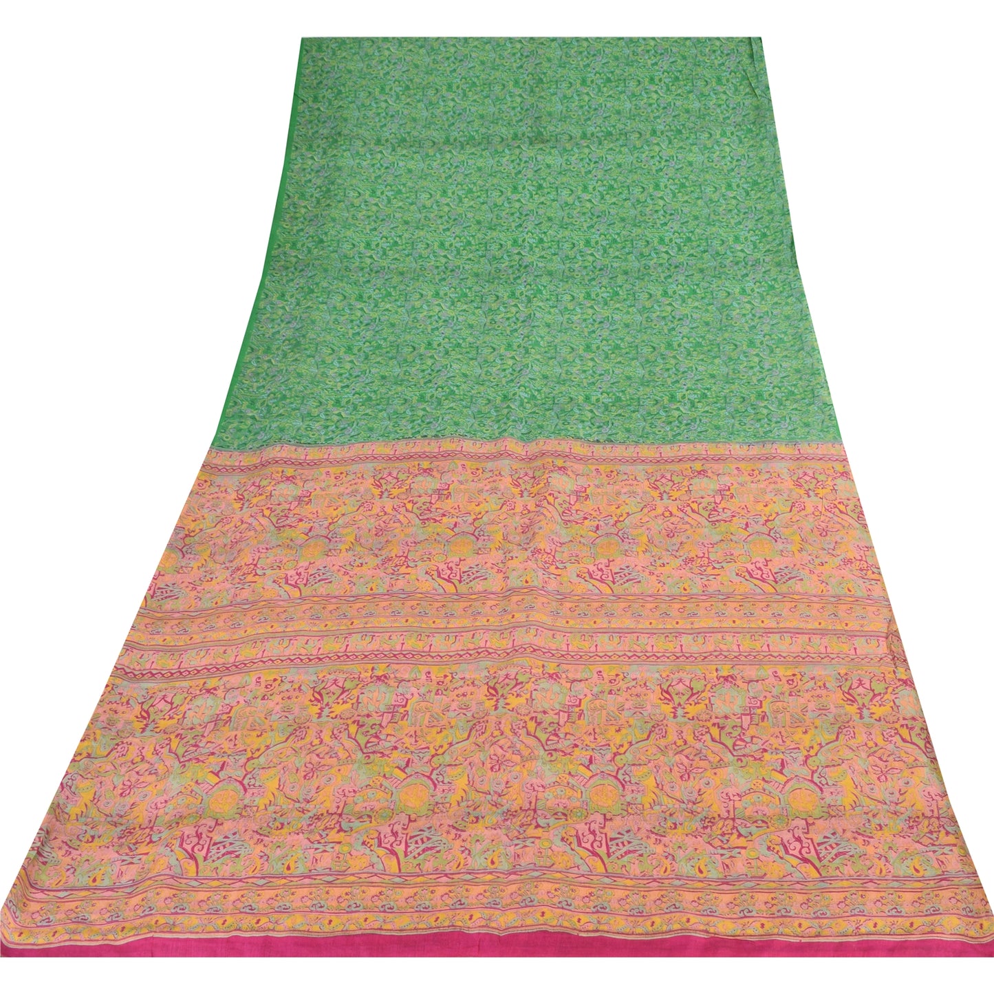 Sanskriti Vintage Sarees Green Indian Pure Silk Printed Sari 6yd Craft Sustainable Fabric