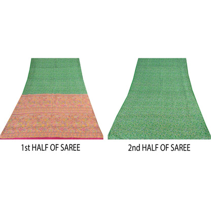 Sanskriti Vintage Sarees Green Indian Pure Silk Printed Sari 6yd Craft Sustainable Fabric