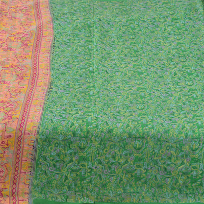 Sanskriti Vintage Sarees Green Indian Pure Silk Printed Sari 6yd Craft Sustainable Fabric