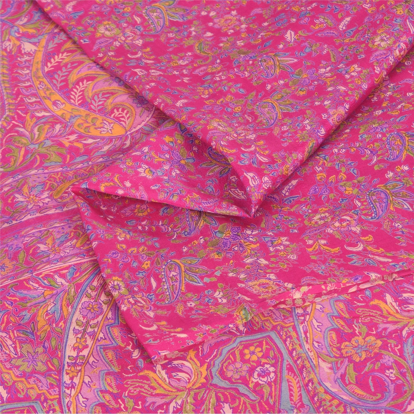 Sanskriti Vintage Sarees From India Pink Pure Silk Printed Sari 5yd Craft Fabric