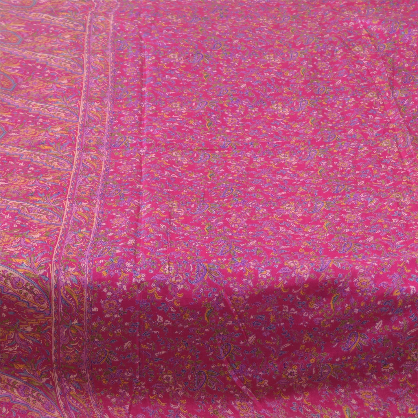 Sanskriti Vintage Sarees From India Pink Pure Silk Printed Sari 5yd Craft Fabric
