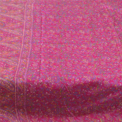 Sanskriti Vintage Sarees From India Pink Pure Silk Printed Sari 5yd Craft Fabric