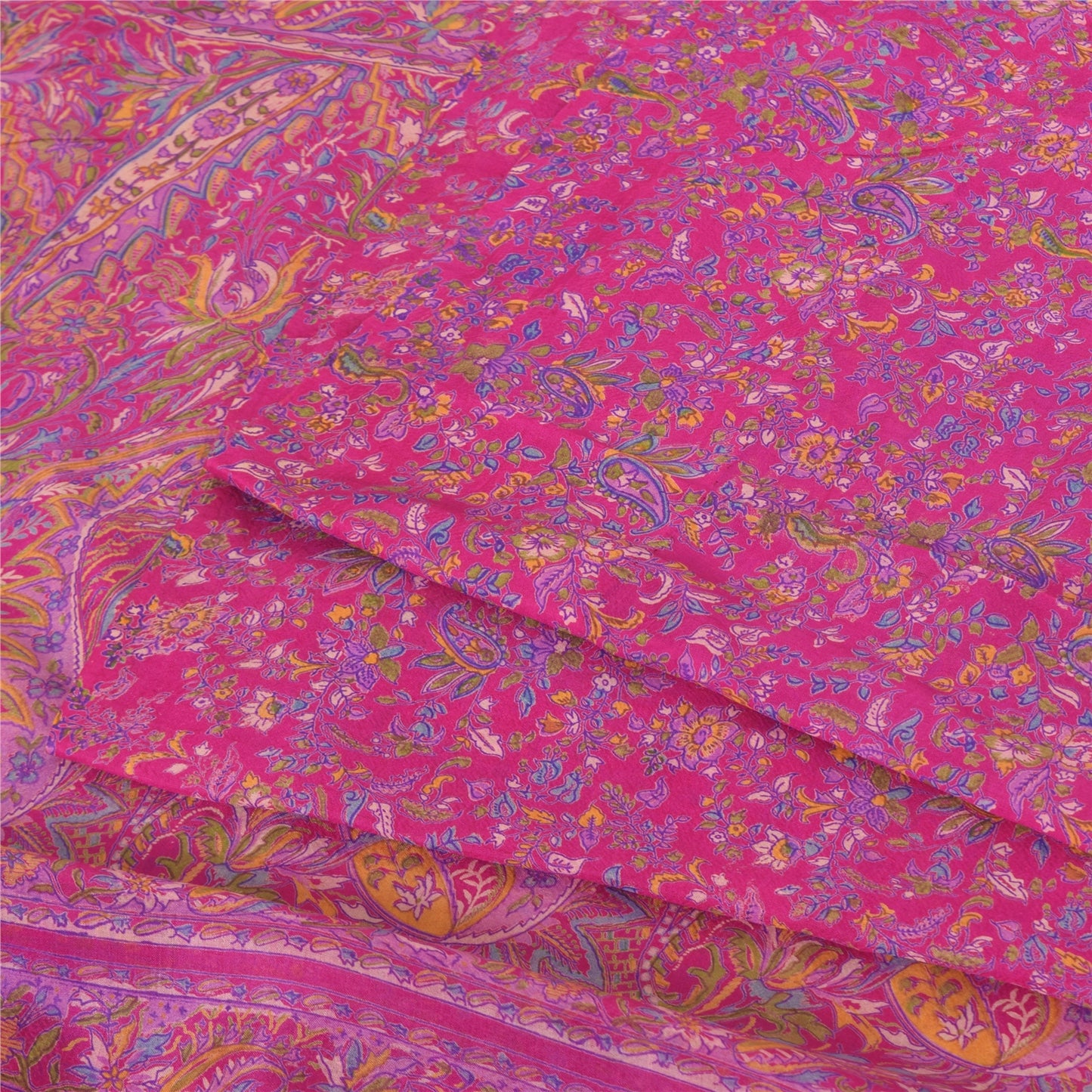 Sanskriti Vintage Sarees From India Pink Pure Silk Printed Sari 5yd Craft Fabric