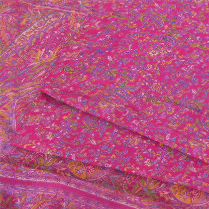 Sanskriti Vintage Sarees From India Pink Pure Silk Printed Sari 5yd Craft Fabric
