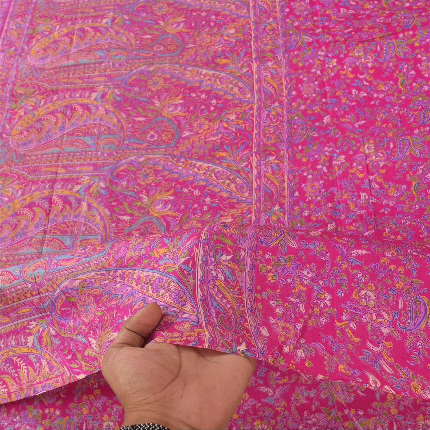Sanskriti Vintage Sarees From India Pink Pure Silk Printed Sari 5yd Craft Fabric