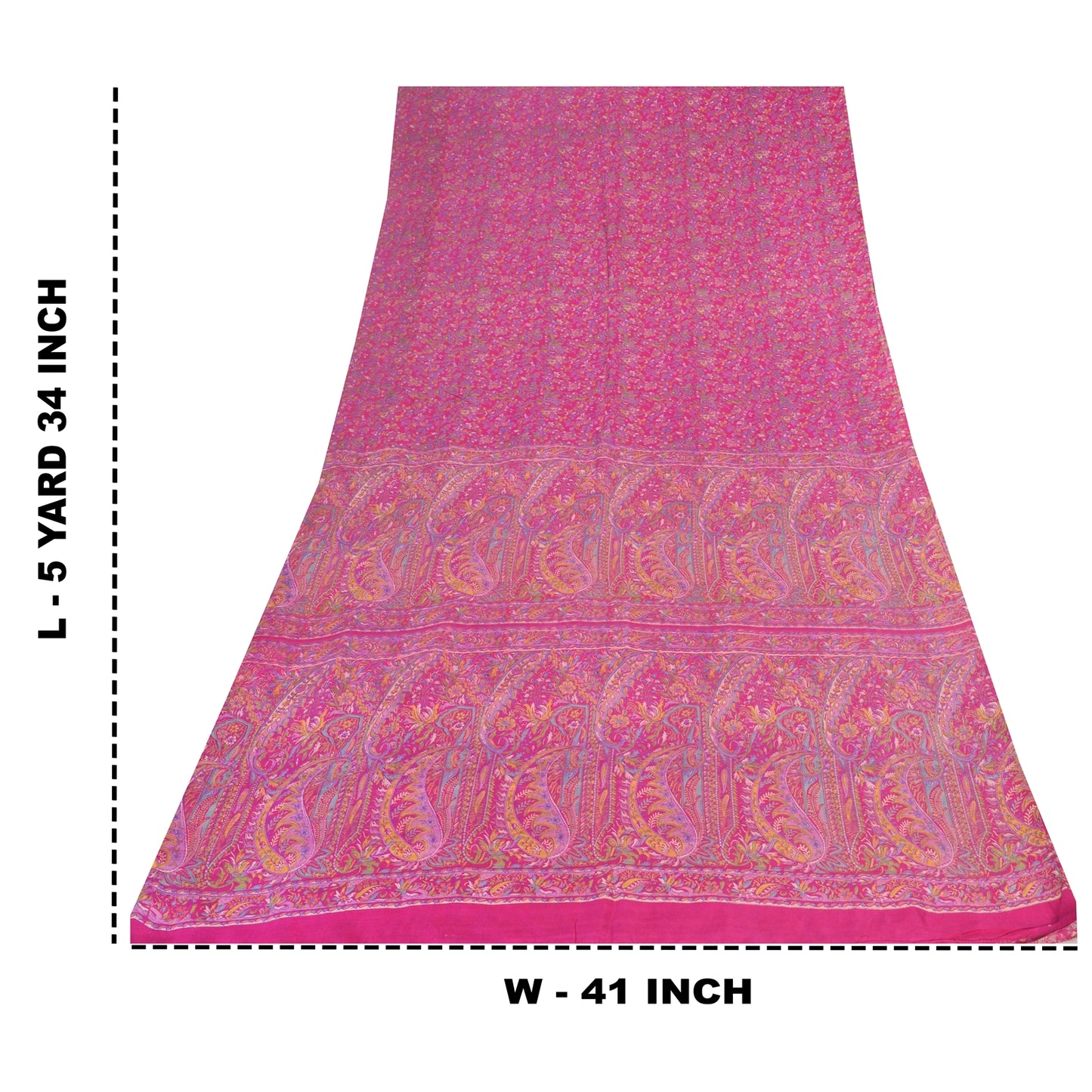 Sanskriti Vintage Sarees From India Pink Pure Silk Printed Sari 5yd Craft Fabric