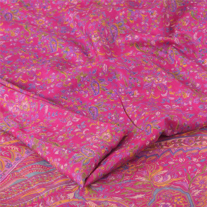 Sanskriti Vintage Sarees From India Pink Pure Silk Printed Sari 5yd Craft Fabric