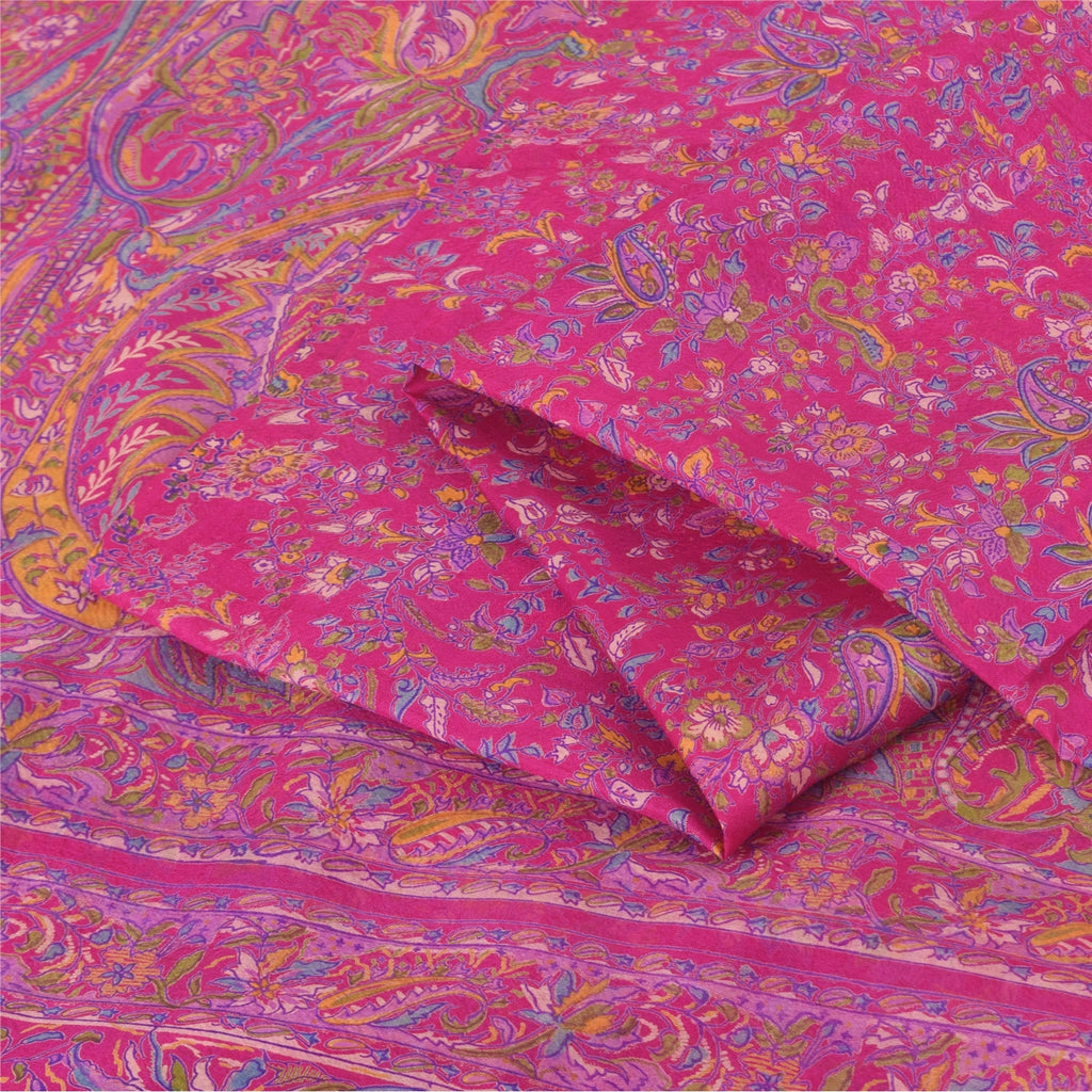 Sanskriti Vintage Sarees From India Pink Pure Silk Printed Sari 5yd Craft Fabric