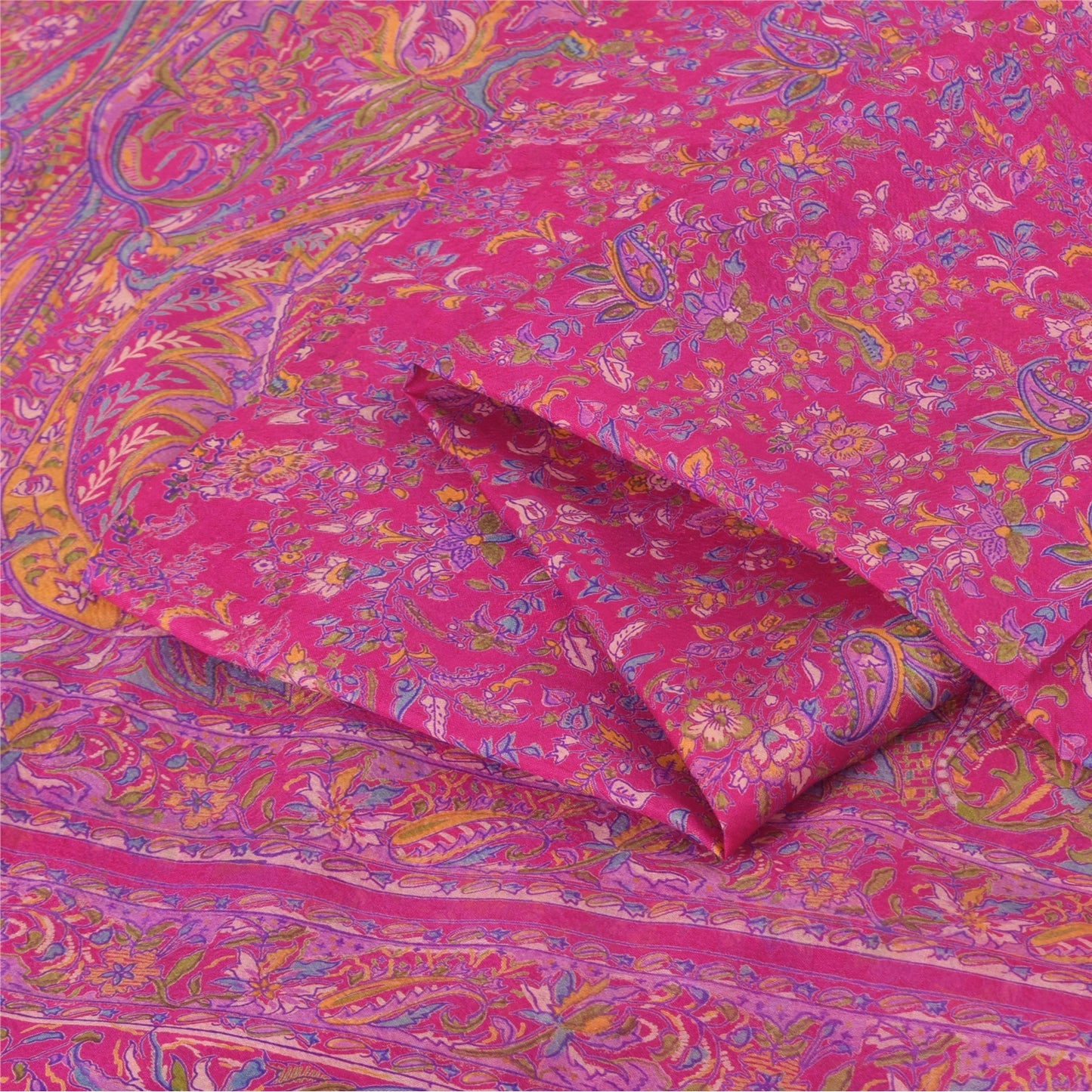 Sanskriti Vintage Sarees From India Pink Pure Silk Printed Sari 5yd Craft Fabric