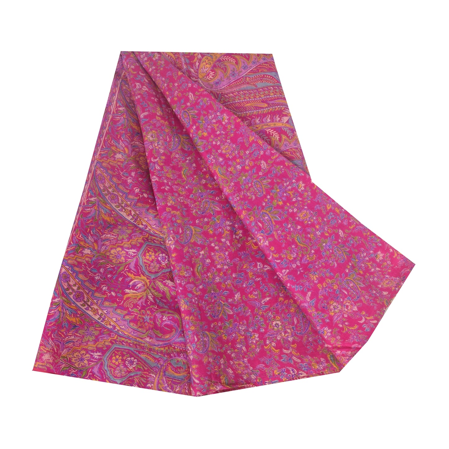 Sanskriti Vintage Sarees From India Pink Pure Silk Printed Sari 5yd Craft Fabric