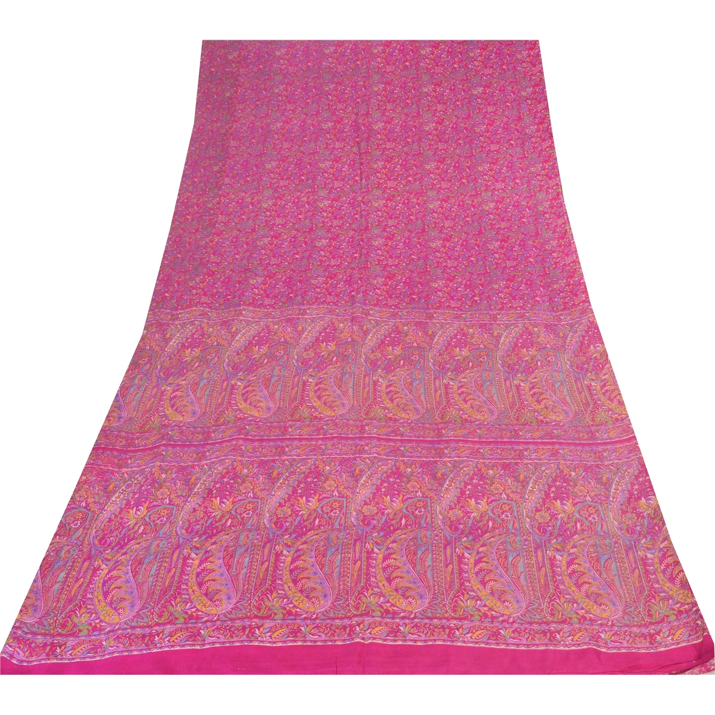 Sanskriti Vintage Sarees From India Pink Pure Silk Printed Sari 5yd Craft Fabric