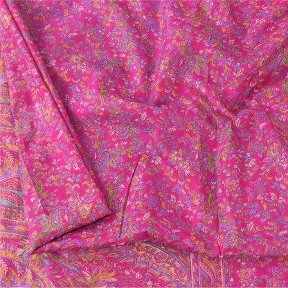 Sanskriti Vintage Sarees From India Pink Pure Silk Printed Sari 5yd Craft Fabric