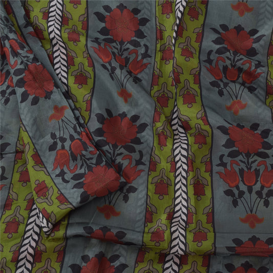 Sanskriti Vintage Sarees Multicolor 100% Pure Silk Printed Sari 6yd Craft Sustainable Fabric