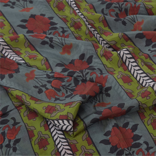 Sanskriti Vintage Sarees Multicolor 100% Pure Silk Printed Sari 6yd Craft Sustainable Fabric