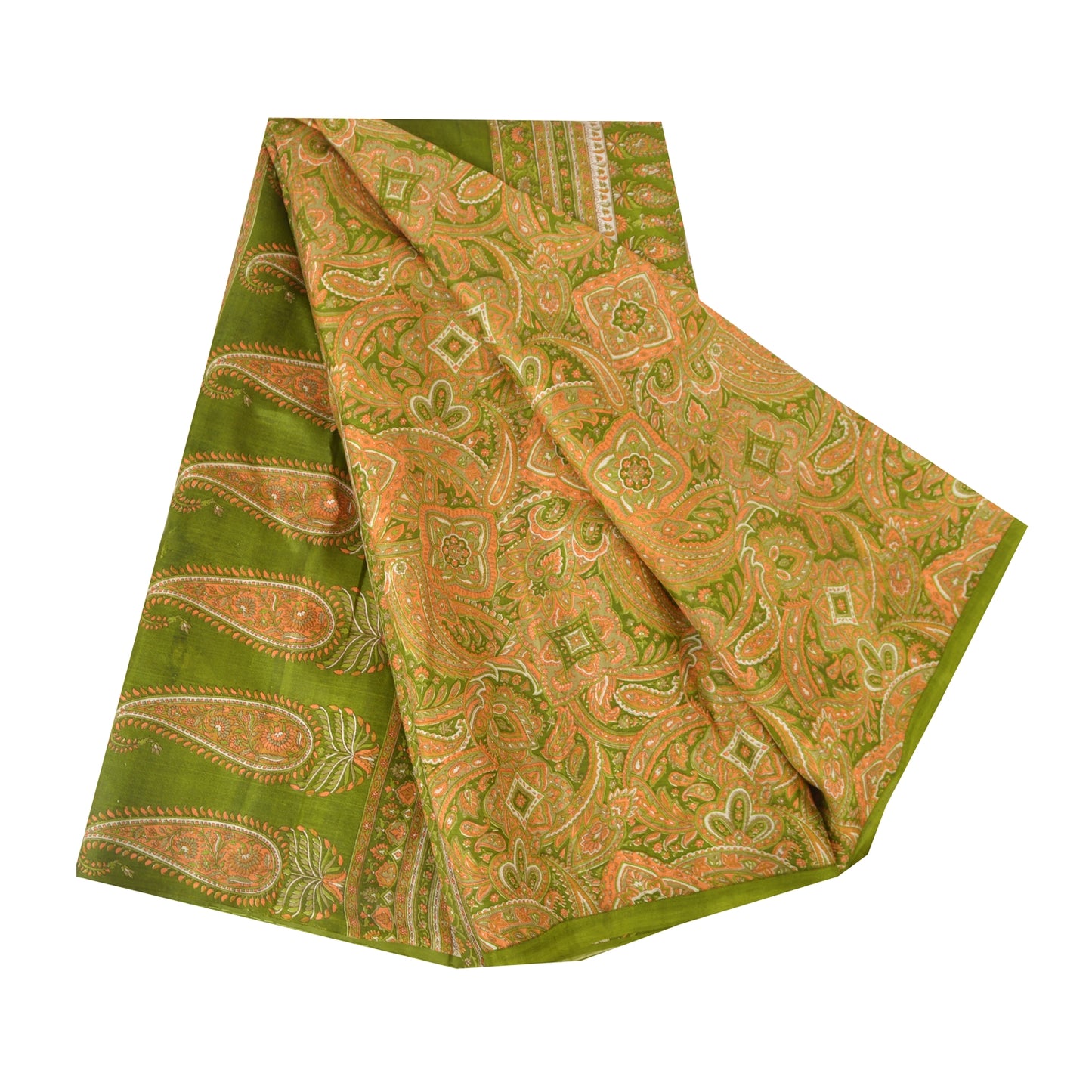 Sanskriti Vintage Sarees Green Indian Pure Silk Printed Sari 6yd Craft Sustainable Fabric