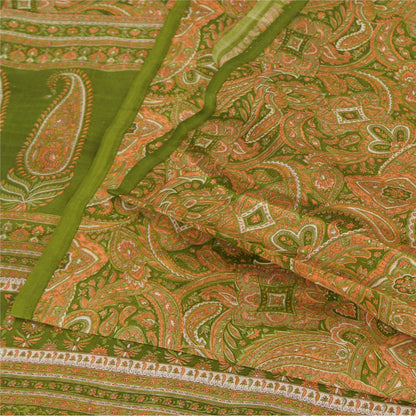 Sanskriti Vintage Sarees Green Indian Pure Silk Printed Sari 6yd Craft Sustainable Fabric