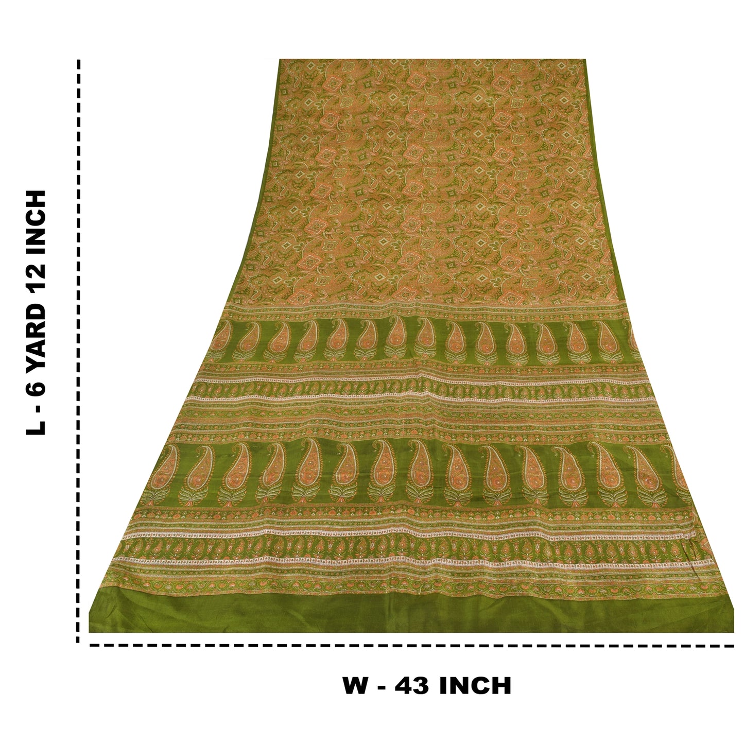 Sanskriti Vintage Sarees Green Indian Pure Silk Printed Sari 6yd Craft Sustainable Fabric