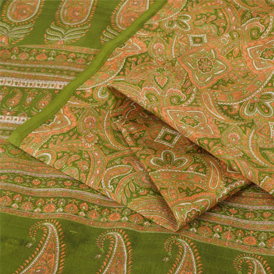 Sanskriti Vintage Sarees Green Indian Pure Silk Printed Sari 6yd Craft Sustainable Fabric