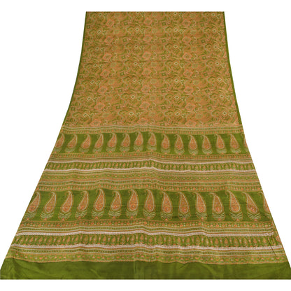 Sanskriti Vintage Sarees Green Indian Pure Silk Printed Sari 6yd Craft Sustainable Fabric