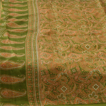 Sanskriti Vintage Sarees Green Indian Pure Silk Printed Sari 6yd Craft Sustainable Fabric
