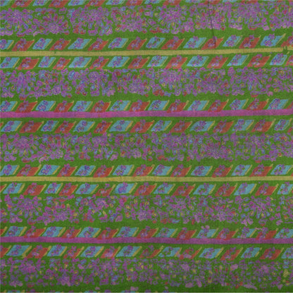 Sanskriti Vintage Sarees Green Indian Pure Silk Printed Sari 5yd Craft Sustainable Fabric