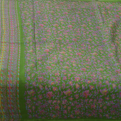Sanskriti Vintage Sarees Green Indian Pure Silk Printed Sari 5yd Craft Sustainable Fabric