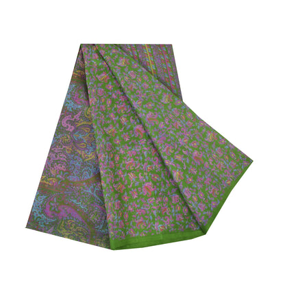 Sanskriti Vintage Sarees Green Indian Pure Silk Printed Sari 5yd Craft Sustainable Fabric