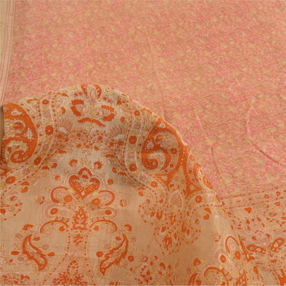 Sanskriti Vintage Sarees Light-Brown Pure Silk Printed Sari 5yd Craft Sustainable Fabric