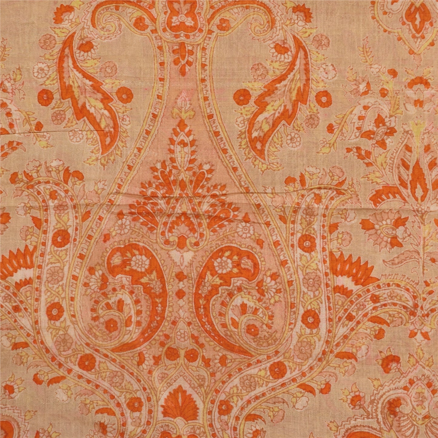 Sanskriti Vintage Sarees Light-Brown Pure Silk Printed Sari 5yd Craft Sustainable Fabric