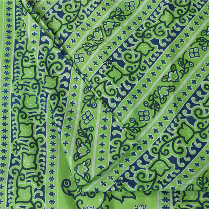 Sanskriti Vintage Sarees Green Indian Pure Silk Printed Sari 5+yd Craft Fabric