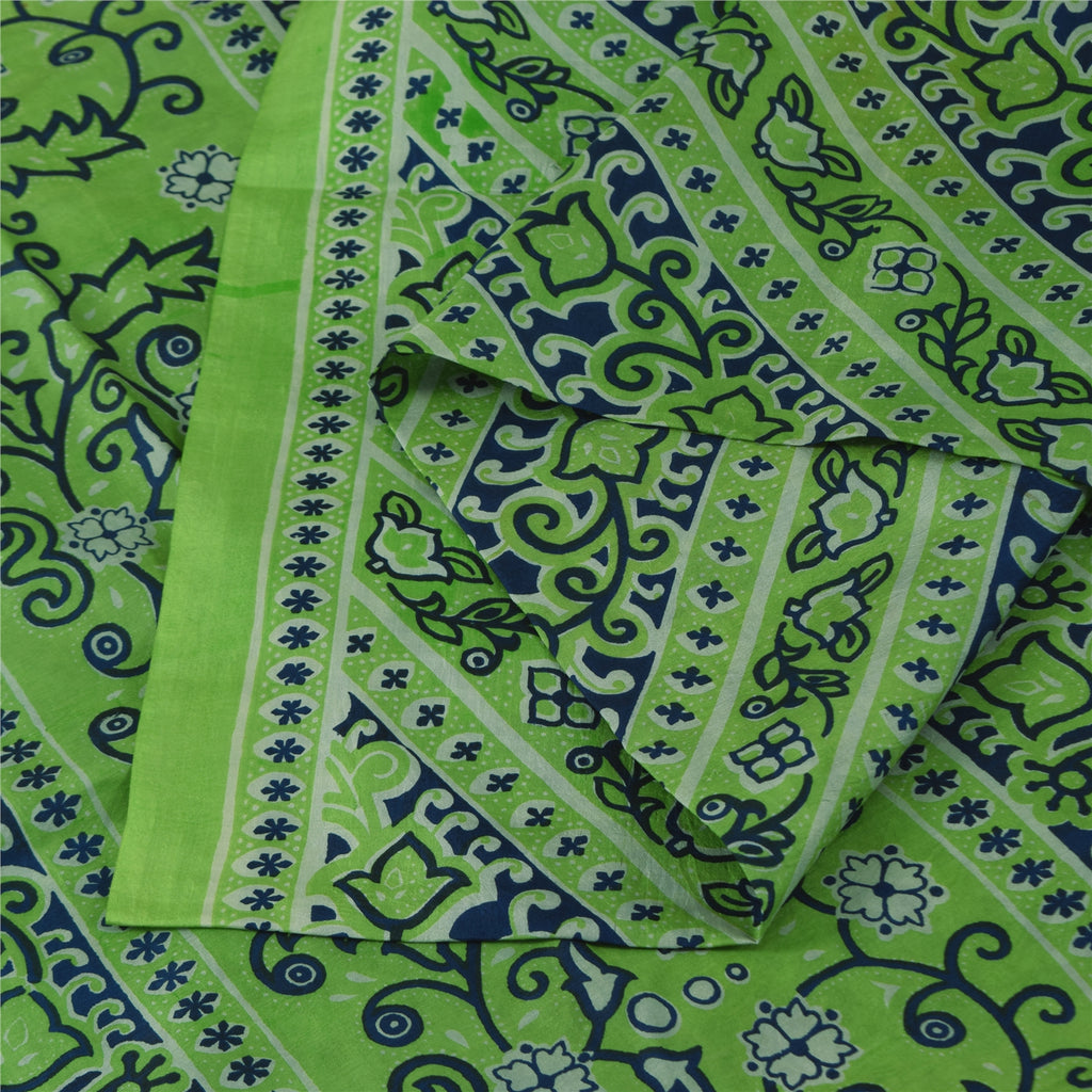 Sanskriti Vintage Sarees Green Indian Pure Silk Printed Sari 5+yd Craft Fabric