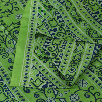 Sanskriti Vintage Sarees Green Indian Pure Silk Printed Sari 5+yd Craft Fabric