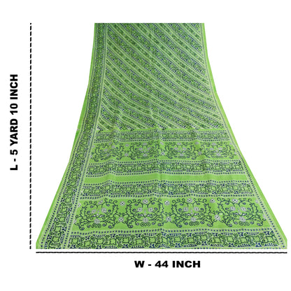 Sanskriti Vintage Sarees Green Indian Pure Silk Printed Sari 5+yd Craft Fabric