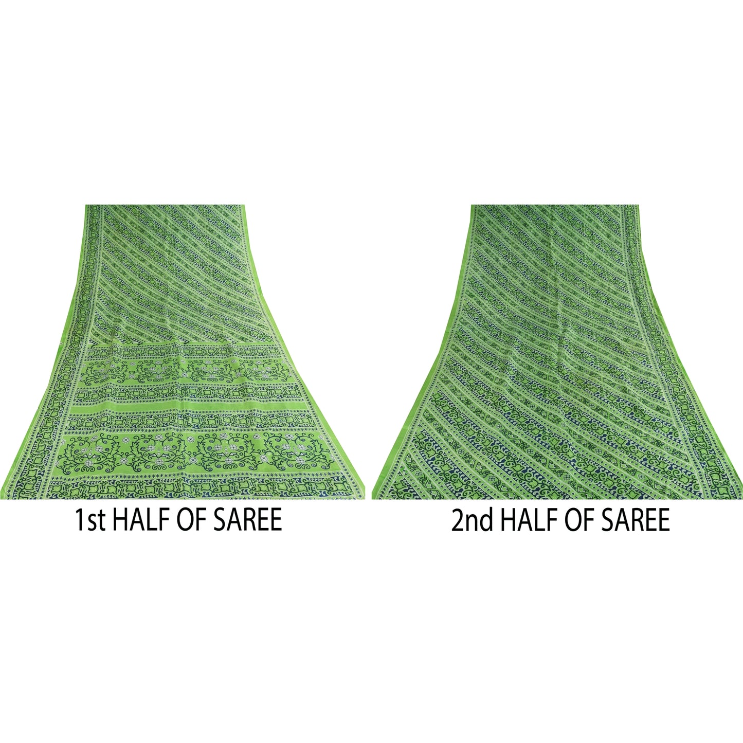 Sanskriti Vintage Sarees Green Indian Pure Silk Printed Sari 5+yd Craft Fabric