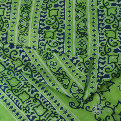 Sanskriti Vintage Sarees Green Indian Pure Silk Printed Sari 5+yd Craft Fabric