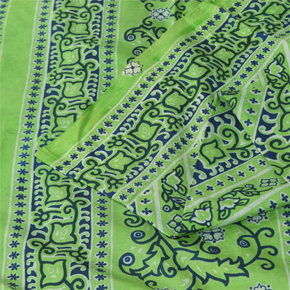 Sanskriti Vintage Sarees Green Indian Pure Silk Printed Sari 5+yd Craft Fabric
