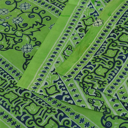 Sanskriti Vintage Sarees Green Indian Pure Silk Printed Sari 5+yd Craft Fabric