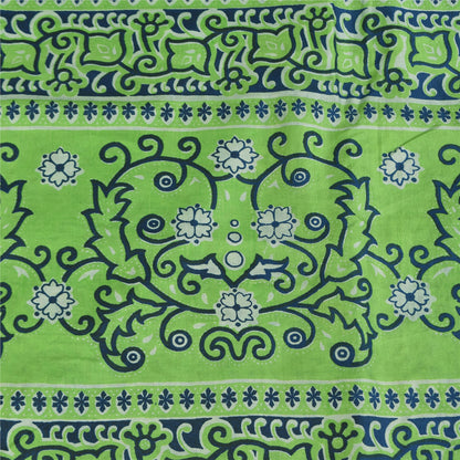 Sanskriti Vintage Sarees Green Indian Pure Silk Printed Sari 5+yd Craft Fabric