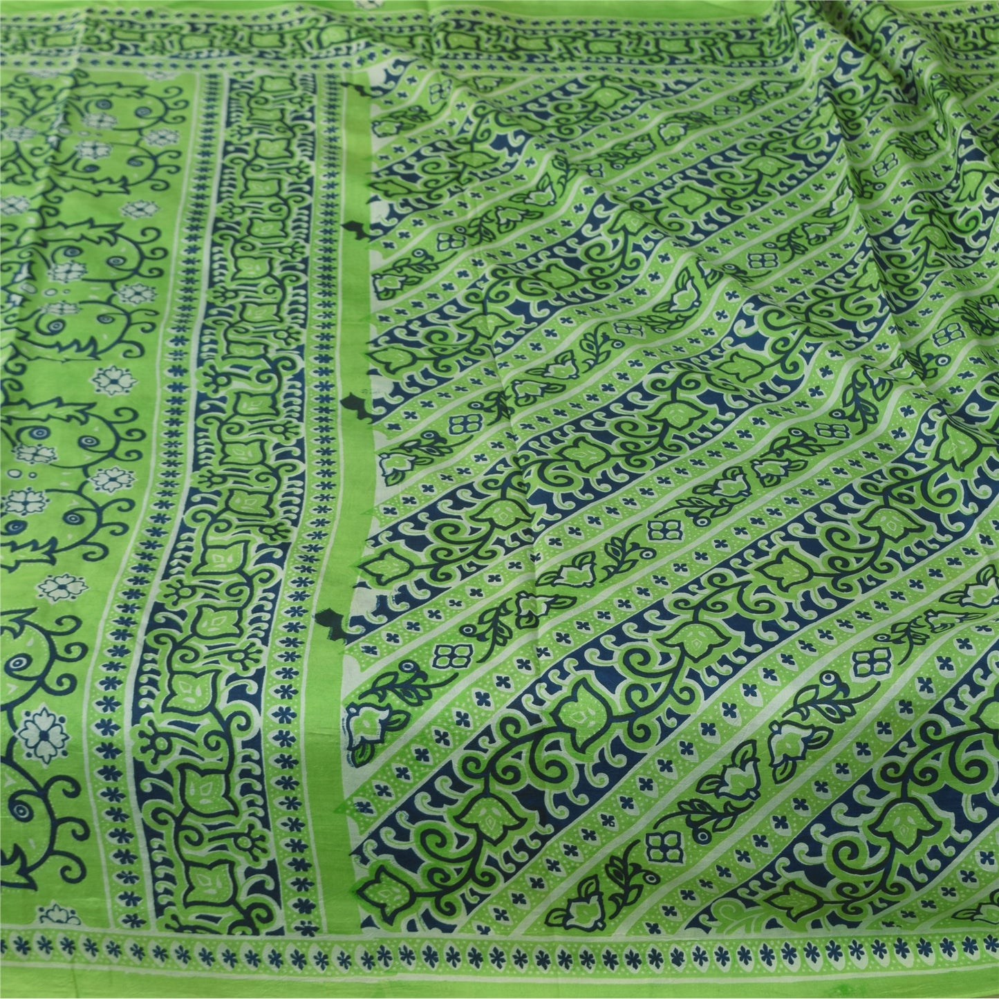 Sanskriti Vintage Sarees Green Indian Pure Silk Printed Sari 5+yd Craft Fabric