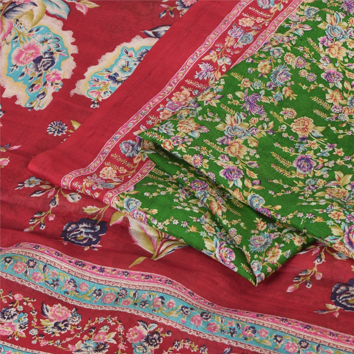 Sanskriti Vintage Sarees Green Indian Pure Silk Printed Sari 5yd Craft Sustainable Fabric