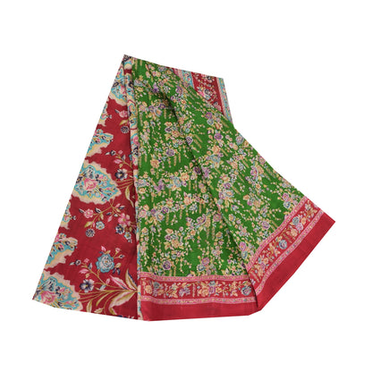 Sanskriti Vintage Sarees Green Indian Pure Silk Printed Sari 5yd Craft Sustainable Fabric