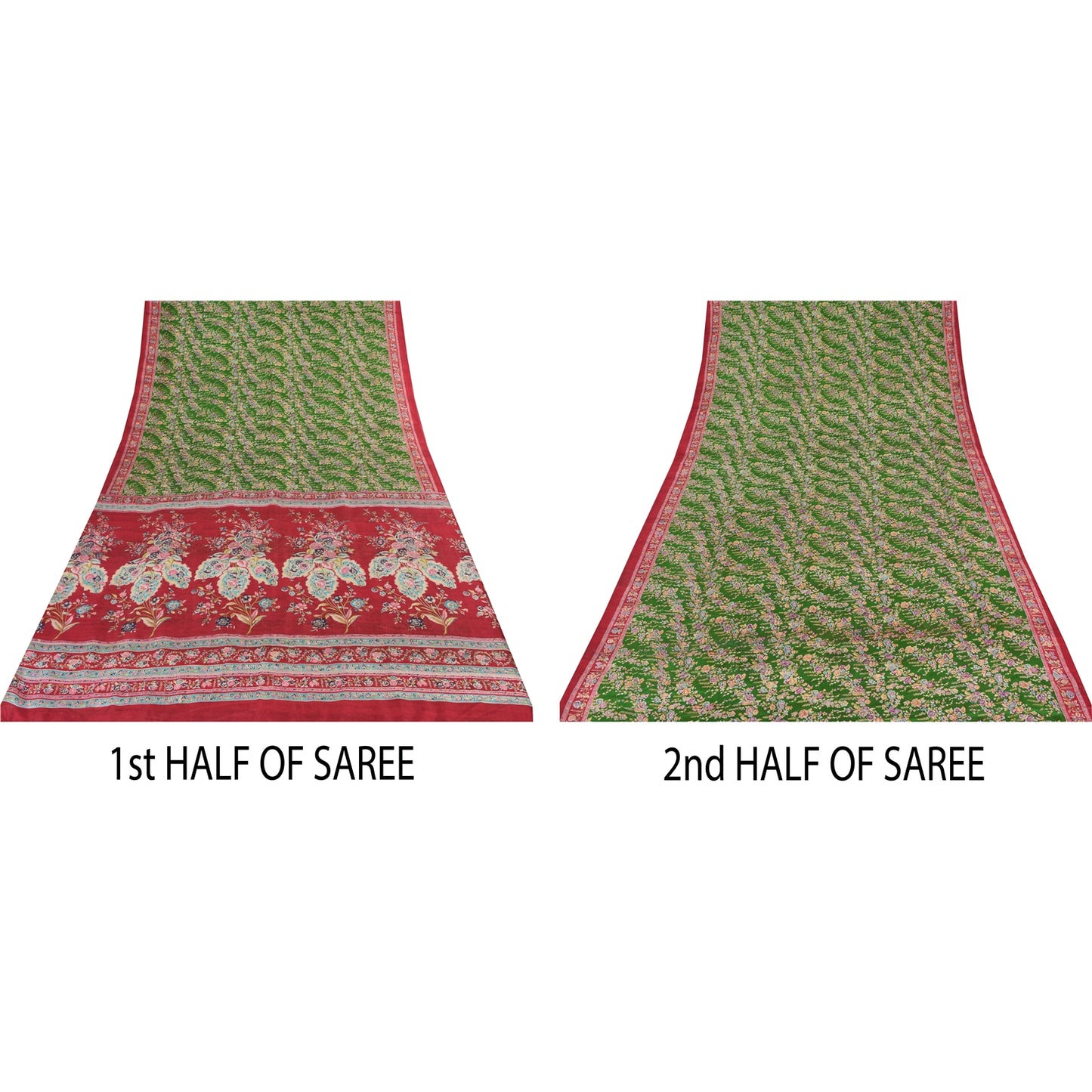 Sanskriti Vintage Sarees Green Indian Pure Silk Printed Sari 5yd Craft Sustainable Fabric