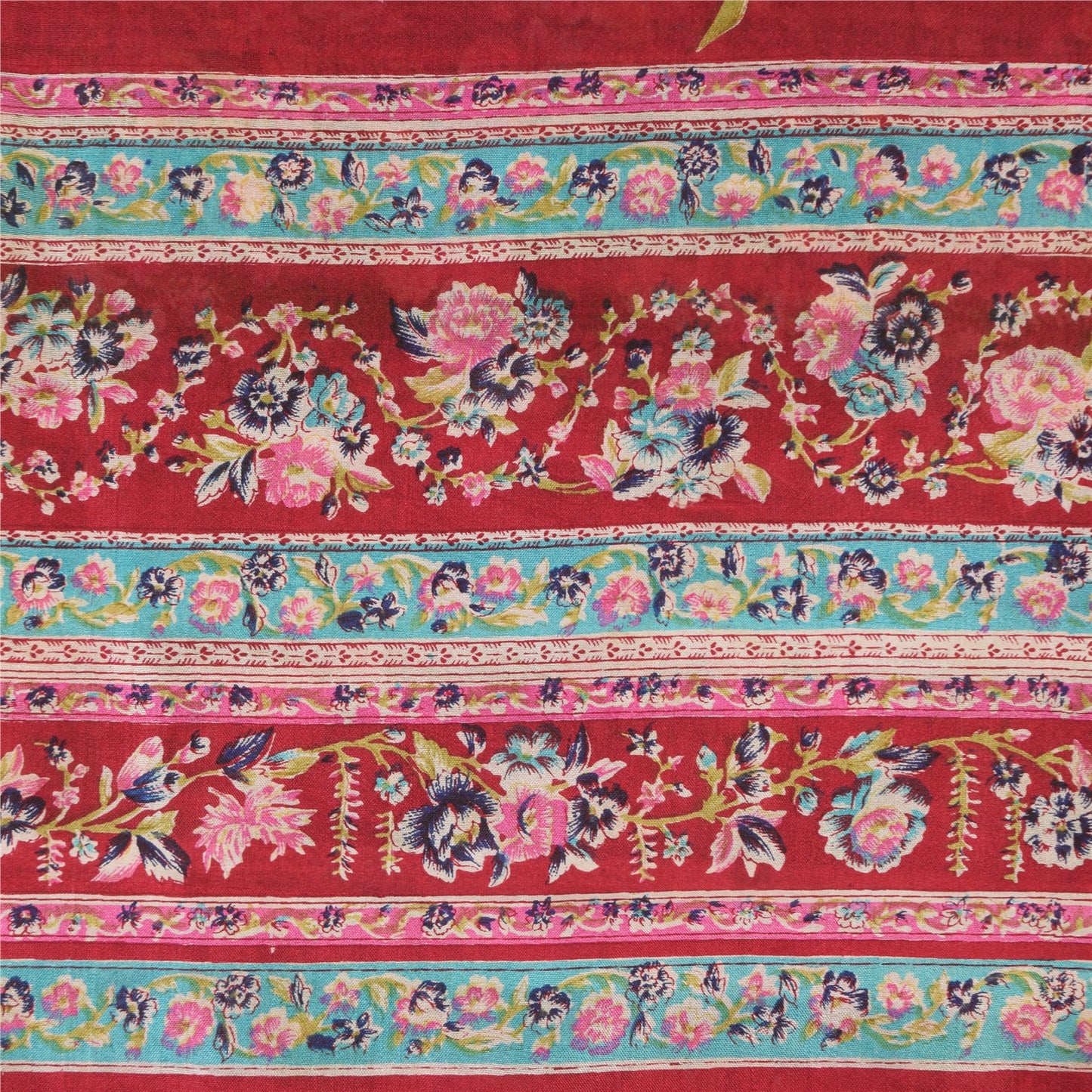 Sanskriti Vintage Sarees Green Indian Pure Silk Printed Sari 5yd Craft Sustainable Fabric