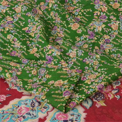 Sanskriti Vintage Sarees Green Indian Pure Silk Printed Sari 5yd Craft Sustainable Fabric
