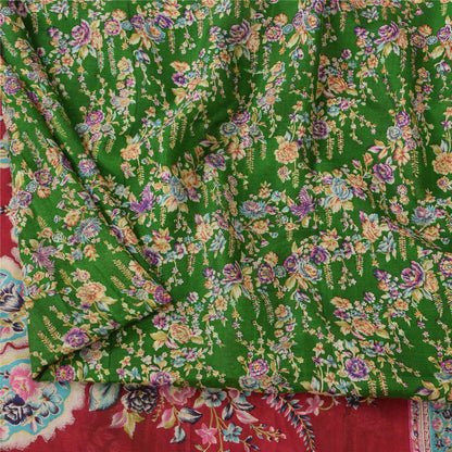 Sanskriti Vintage Sarees Green Indian Pure Silk Printed Sari 5yd Craft Sustainable Fabric