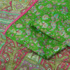 Sanskriti Vintage Sarees Indian Green Pure Silk Printed Sari 5yd Craft Sustainable Fabric
