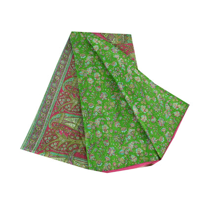 Sanskriti Vintage Sarees Indian Green Pure Silk Printed Sari 5yd Craft Sustainable Fabric
